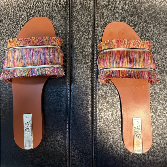 Zara Colorful Fringe Slide Sandals - Picture 2 of 5